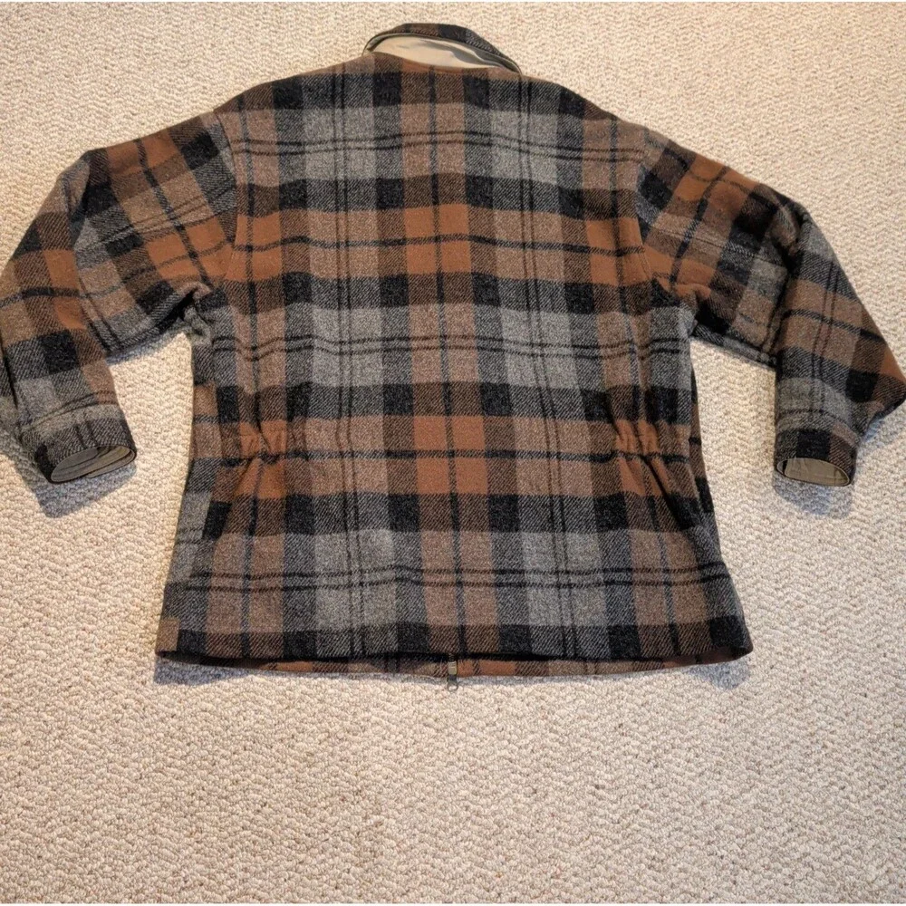Vintage J Crew Wool Blend Plaid Jacket Mens L Brown Gray Full Zip Outdoor
